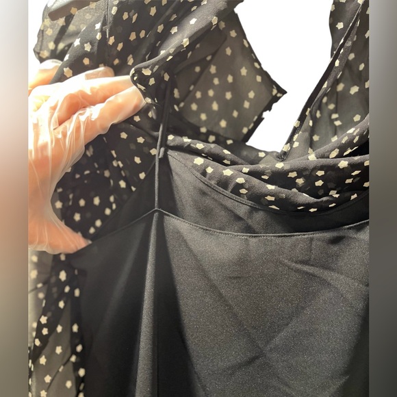 NWT Theory Marah Stat-print Black Sheer Long Bell Sleeve Silk Dress 2 MSRP: $395 - Picture 11 of 16